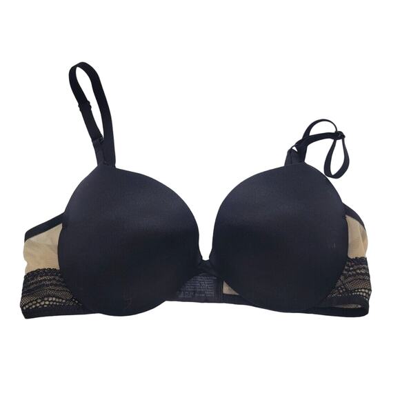 Maidenform Love the Lift Black In Satin Plunge Underwire Push Up Bra Size 32C - Picture 1 of 8